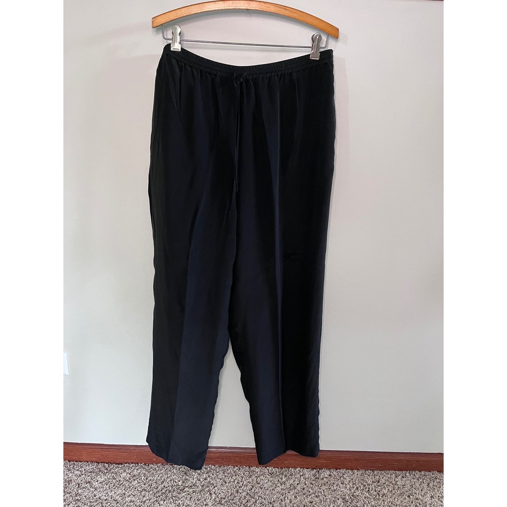 Vintage Koos of‎ Course Black 100% Silk Wide Leg Drawstring Pants L A54291